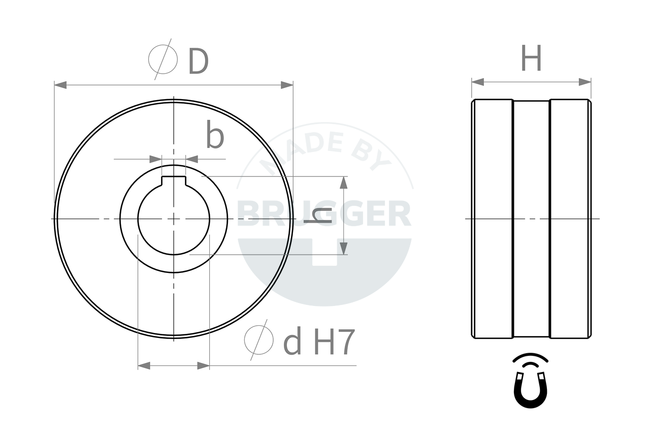 wheels with twopole pitch made of NdFeB, bore with fit